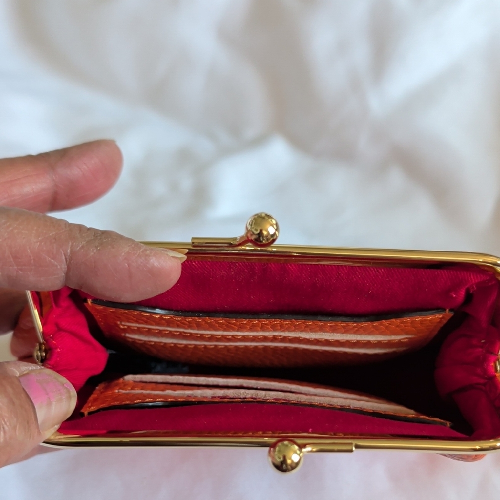 Dooney & Bourke Orange Pebbled Leather Kiss-Lock Coin Purse - Picture 3 of 3